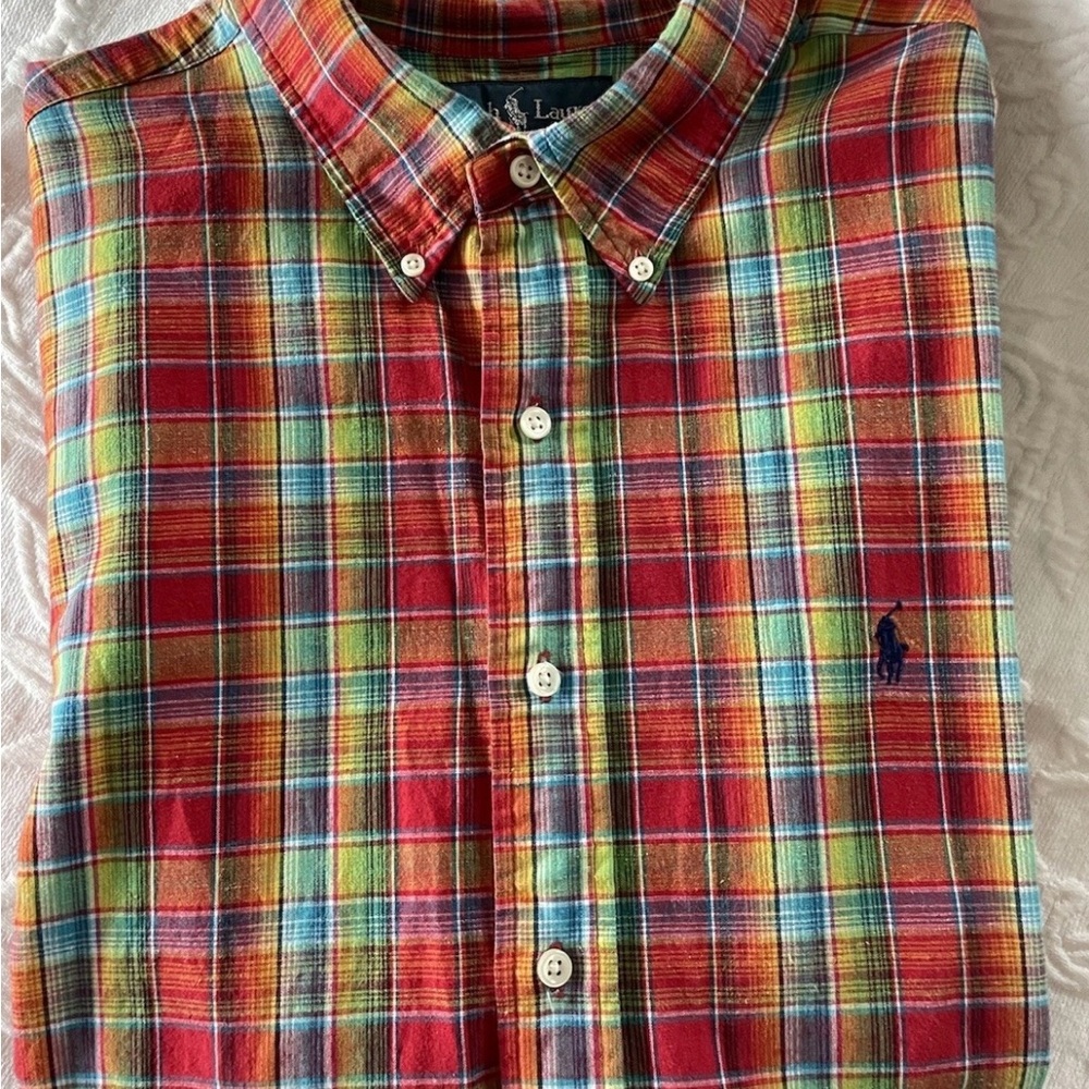 Ralph Lauren Men's Multicolor Red Plaid Button Down Shirt XL Long Sleeve